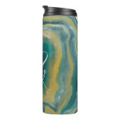 Zee Groene Agate Marble Abstracte Name Monogram Thermosbeker (Geroteerd rechts)