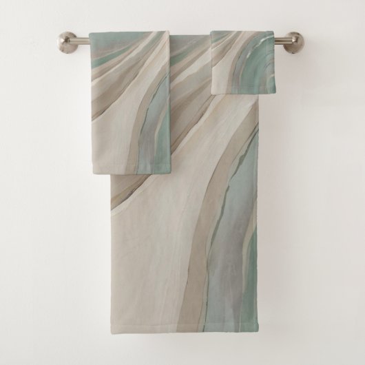 Zee groene beige abstract kustprint bad handdoek (Insitu)