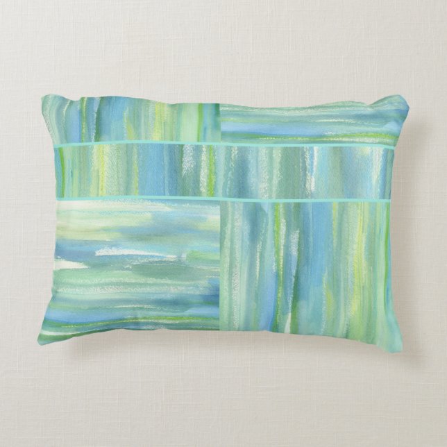 Zee groene blauwe waterverf abstract decoratief kussen (Achterkant)