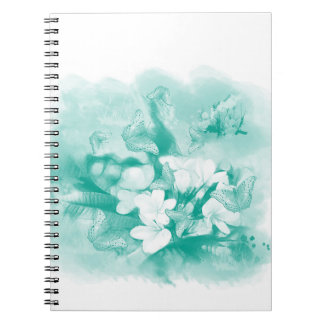 Zee-groene Butterflies en bloemen notebook Notitieboek