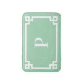 Zee groene en witte Griekse sleutel frame monogram Badmat (Voorkant Verticaal)