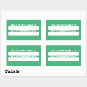 Zee groene naam & ronoun-labels rechthoekige sticker