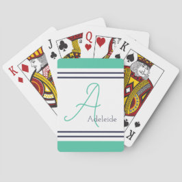 Zee Groene & Nave Blauwe Stripes Aangepast Pokerkaarten