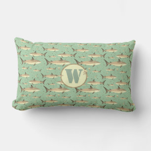 Zee Groene Waterverf Monogram Shark + Jellyfish Kussen