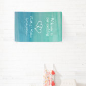 Zee groene waterverf print welkom op onze bruiloft spandoek (Insitu)