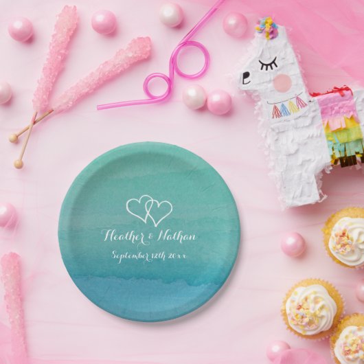 Zee groene waterverf schilderij bruiloft borden papieren bordje (Feest)