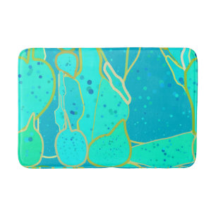 "Zee Grotto" abstract - turkooizen, blauw, goud Badmat