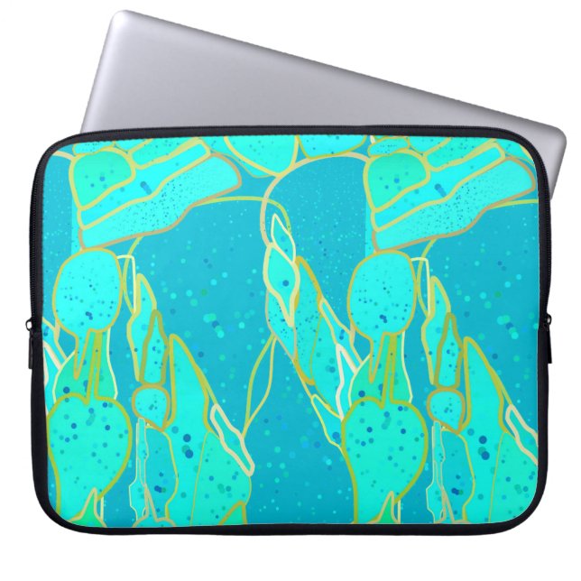 "Zee Grotto" abstract - turkooizen, blauw, goud Laptop Sleeve (Voorkant)