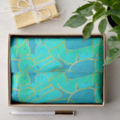 Zee Grotto Abstract, Turquoise, Aqua en Goud Tissuepapier (Geschenk)