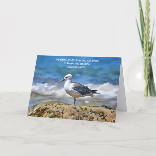 Zee Gull Bird bij de Ocean Bible Verse Art Note Kaart (Voorkant)