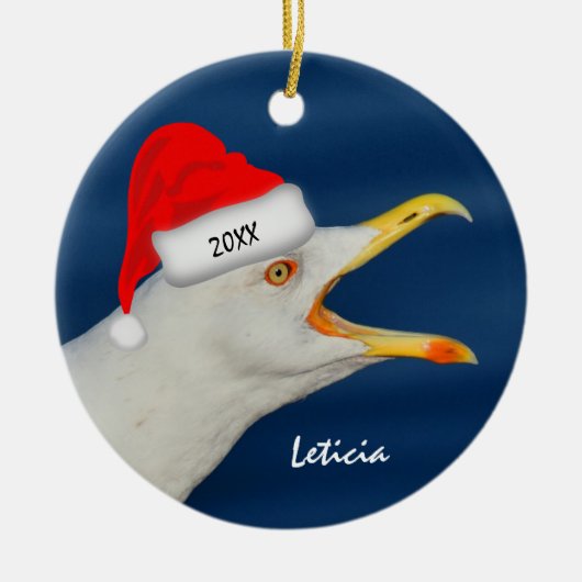 Zee Gull in Kerstmis in Santa Hat Keramisch Ornament (Voorkant)