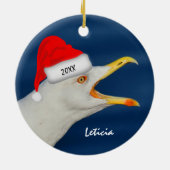 Zee Gull in Kerstmis in Santa Hat Keramisch Ornament (Achterkant)