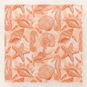 Zee handgetekend patroon glazen onderzetter (Voorkant)