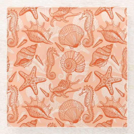 Zee handgetekend patroon glazen onderzetter (Voorkant)