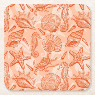 Zee handgetekend patroon kartonnen onderzetters