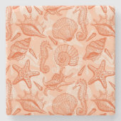 Zee handgetekend patroon stenen onderzetter (Voorkant)