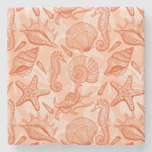 Zee handgetekend patroon stenen onderzetter (Voorkant)