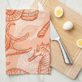 Zee handgetekend patroon theedoek (Quarter Fold)