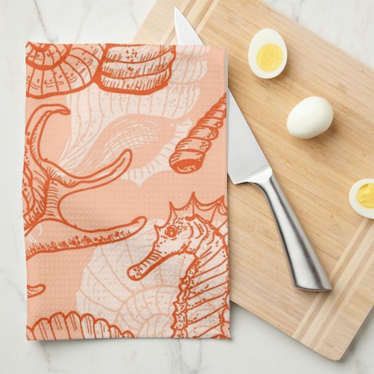 Zee handgetekend patroon theedoek (Quarter Fold)