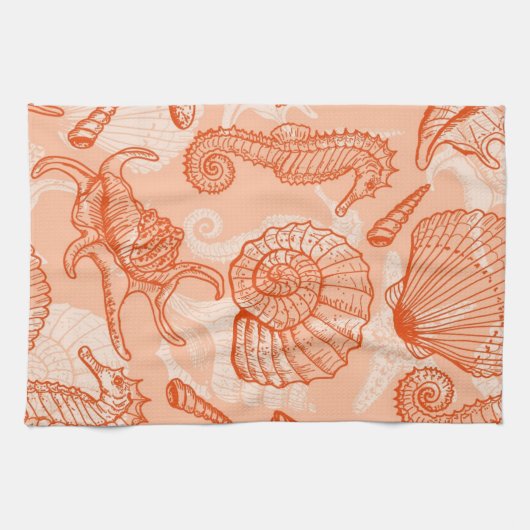 Zee handgetekend patroon theedoek (Horizontaal)