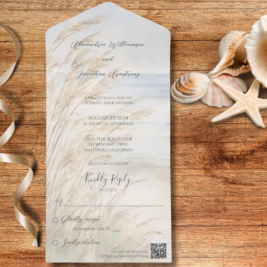 Zee Haver en Surf Alles in een bruiloft Uitnodigen All In One Uitnodiging