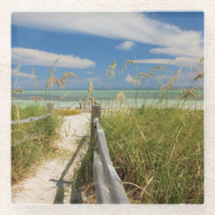 Zee haver (Uniola paniculata), met een strand Glazen Onderzetter