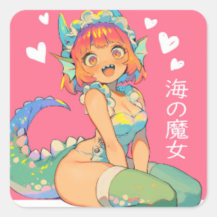 Zee heks "Umi no Majo" Kawaii Anime Monster Girl Vierkante Sticker