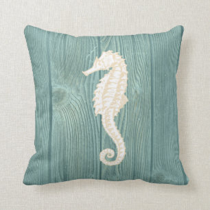 Zee Horse Cream Aqua Wood Pillow Kussen