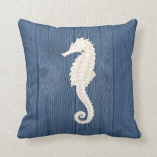 Zee Horse Cream Blue Wood Pillow Kussen