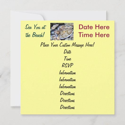 Zee je bij de Beach! Uitnodigingen! KustFossils Kaart (Achterkant)