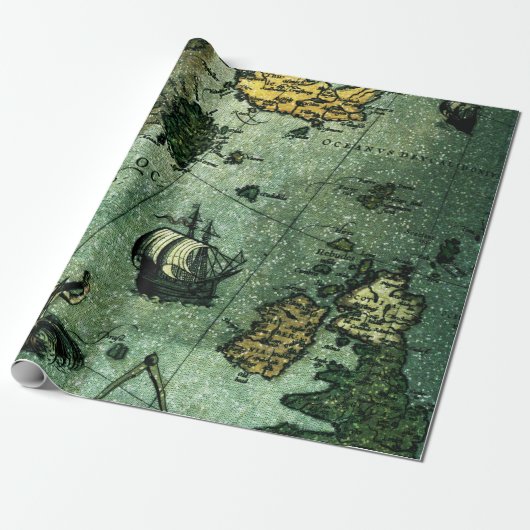 Zee Kaart — Papierrol Cadeaupapier (Uitgerold)