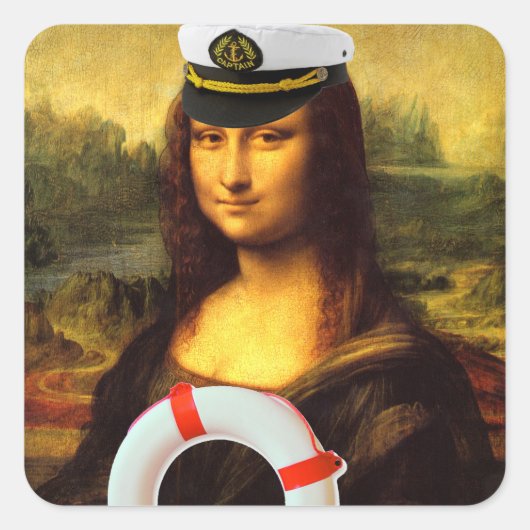 Zee Kapitein Mona Lisa Vierkante Sticker (Voorkant)