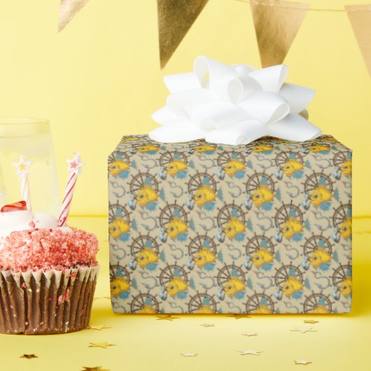 Zee kapitein vispatroon cadeaupapier (Verjaardagsfeest)