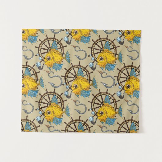 Zee kapitein vispatroon wandkleed (Voorkant (horizontaal))