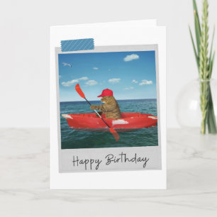 Zee Kayak Cat Funny Birthday Card Kaart