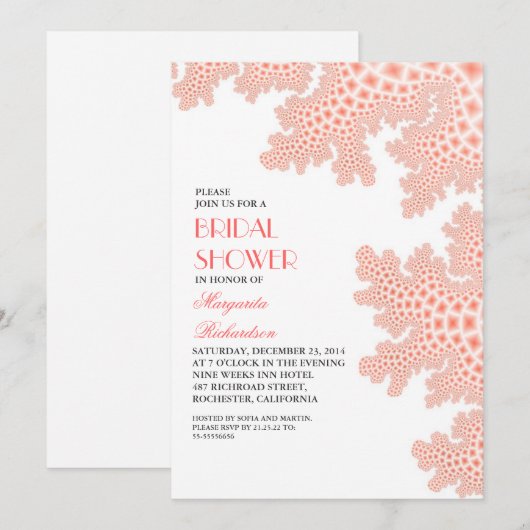 Zee Koraal Bruids Douche Uitnodiging (Voorkant / Achterkant)