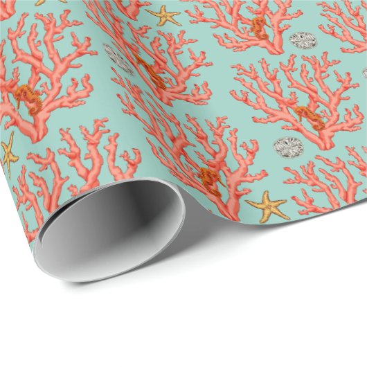Zee koraal cadeaupapier (Rol Hoek)