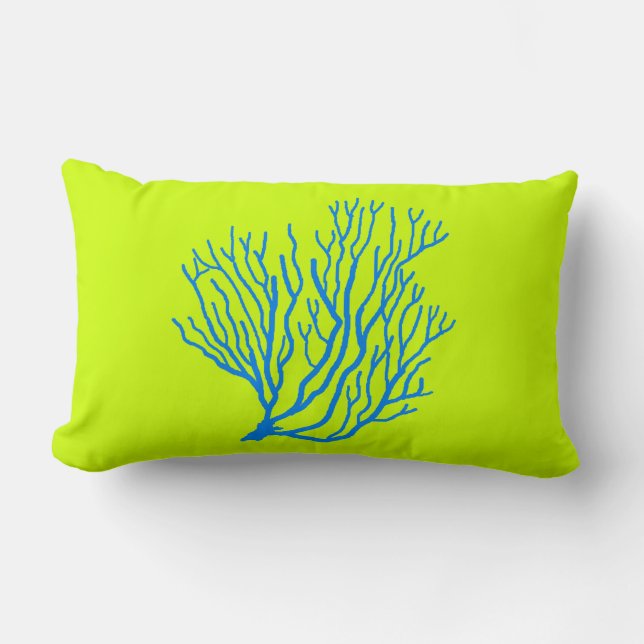 Zee Koraal Lime Groen en Blauw Worp Kussen (Voorkant)