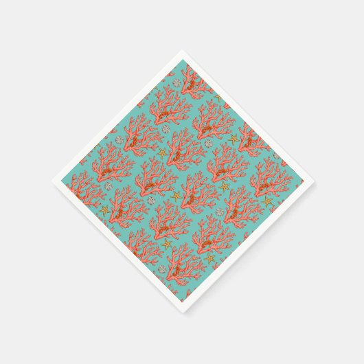 Zee koraal met zee wezens servet (Hoek)