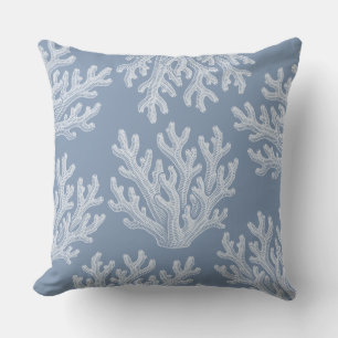 Zee Koraal Silhouet Zilver Blauw Buitenkussen