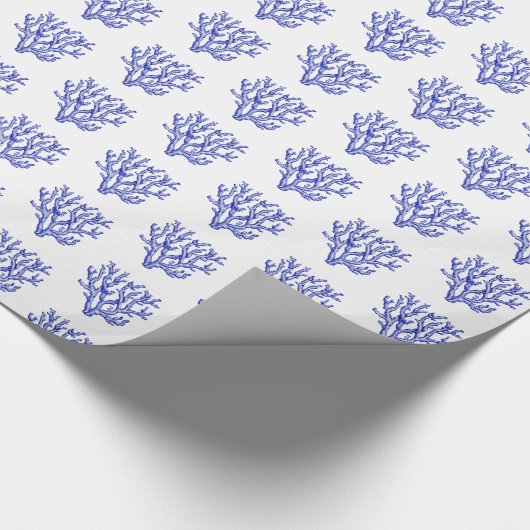 Zee koraalrif blauw wit cadeaupapier (Hoek)