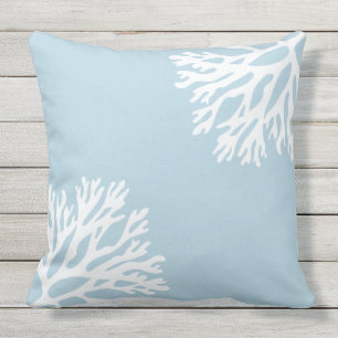 Zee koraalsilhouettes (kustblauw) buitenkussen