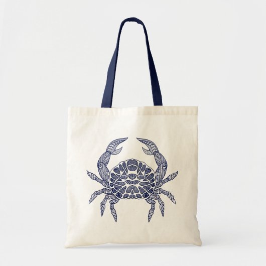 Zee krabben-blauwe lijnillustratie tote bag (Voorkant)