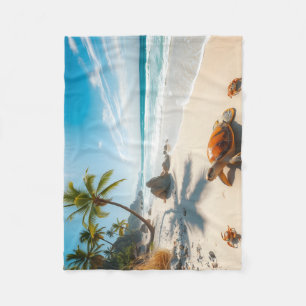 Zee Krabben op Tropisch Strand – Serene Oceaan Fleece Deken
