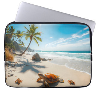 Zee Krabben op Tropisch Strand – Serene Oceaan Laptop Sleeve