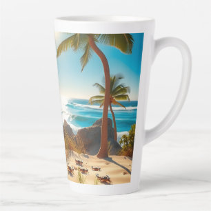 Zee Krabben op Tropisch Strand – Serene Oceaan Latte Mok