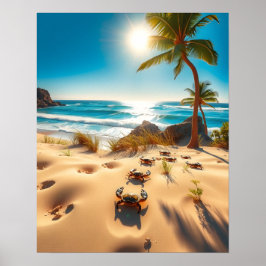 Zee Krabben op Tropisch Strand – Serene Oceaan Poster