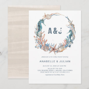 Zee Krans Rustieke Strand Monogram Baby Shower Kaart