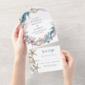 Zee Krans | Zeepaardje en Schelpen Strand All In One Uitnodiging (Afscheurbaar)