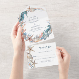 Zee Krans | Zeepaardje en Schelpen Strand All In One Uitnodiging